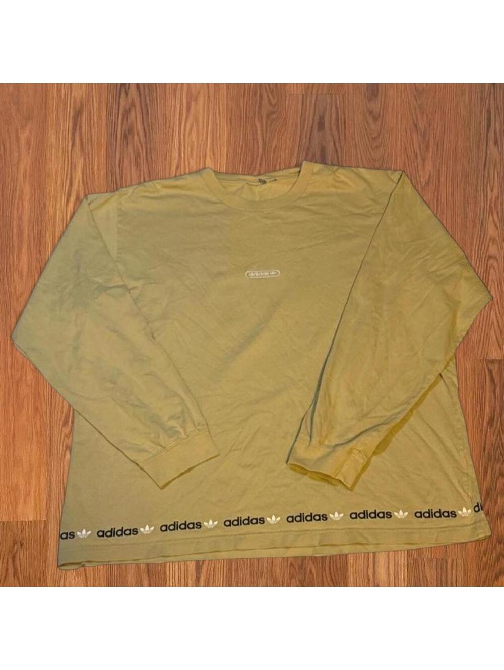 Adidas Womens Yellow Long Sleeve Shirt Repeating Logo Trim Athletic Tops